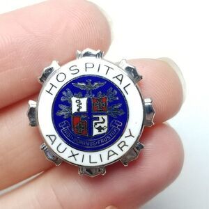 Vintage Sterling Silver Hospital Auxiliary Enamel Brooch Lapel Pin, CTO, Estate